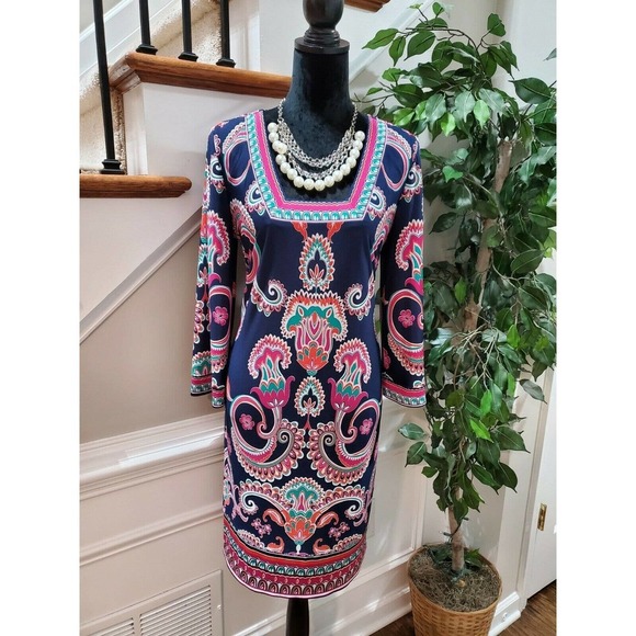 Laundry Women's Blue Polyester Long Sleeve Square Neck Knee Length Dress Size 10 - Picture 2 of 10